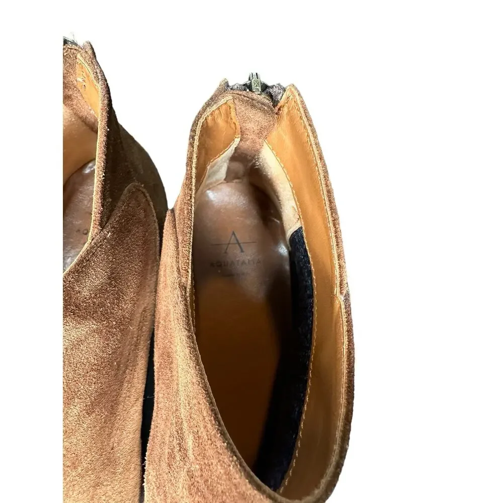 Aquatalia Brown Almond Toe Zip Up Block Heel Suede Ankle Boot Bootie Size‎ 7